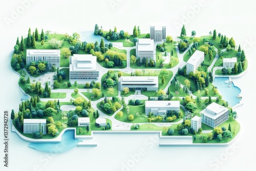Obraz na płótnie Exploring a vibrant minimalist campus landscape with modern buildings and lush greenery w salonie