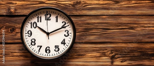 Wallpaper Mural Analog clock on wooden planks showing ten minutes to ten in the morning or at night Torontodigital.ca