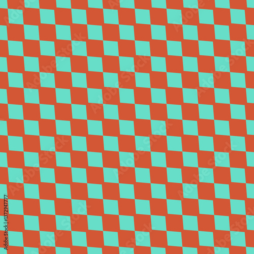 Seamless Geometric Pattern of Red and Cyan Diamonds