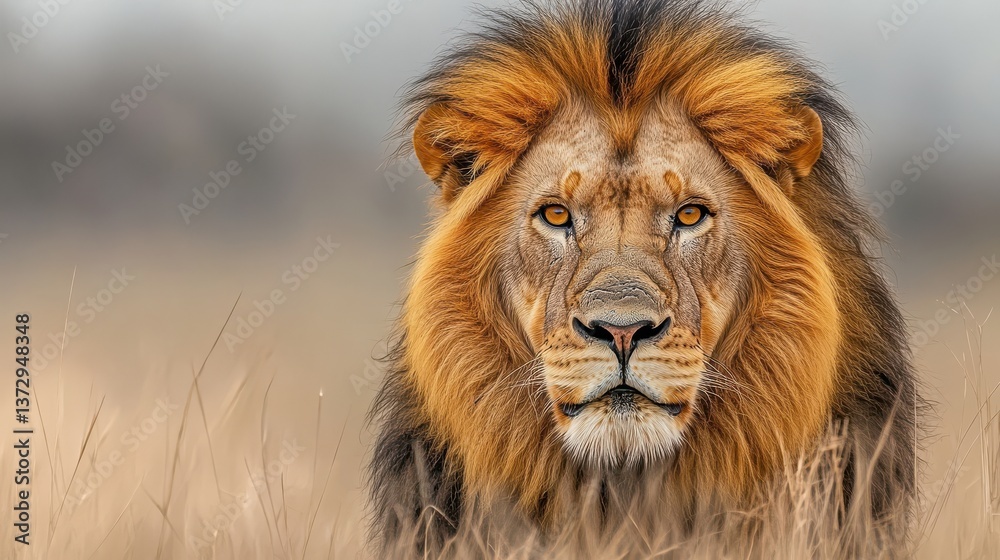 A majestic African lion, king of the savanna A majestic African lion, king of the savanna