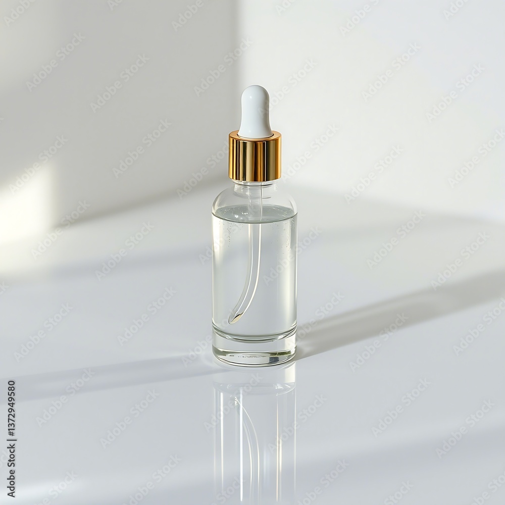 Naklejka premium Eco-Friendly Skincare Product in Glass Bottle with Metallic-Gold Dropper