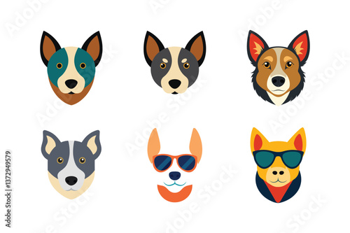 Cute vector set of funny dog and animal cartoon illustrations