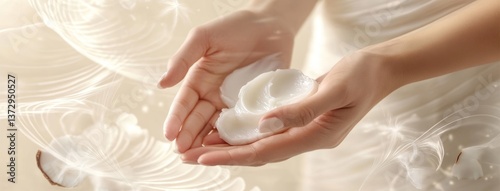 Woman massages coconut oil balm softens hands promotes youthfulness