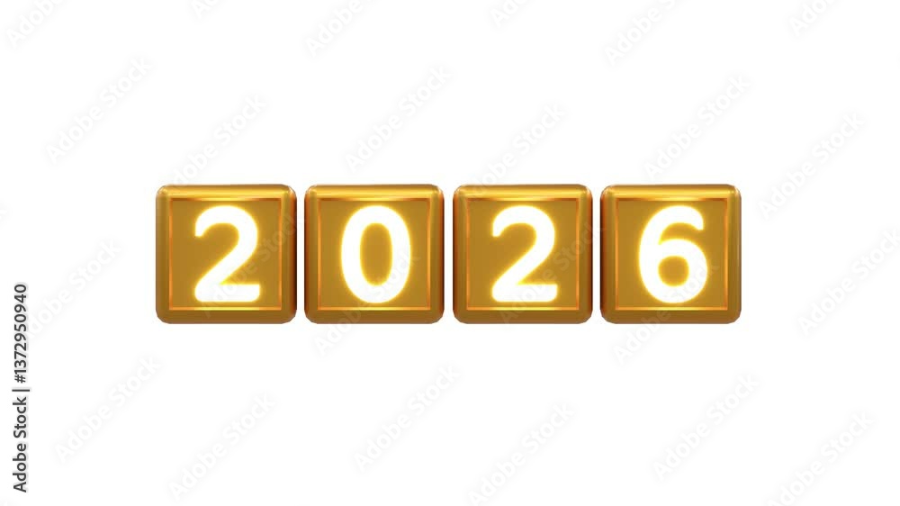golden text 2025 transforming into 2026 - rotating cubes - separate alpha channel golden text 2025 transforming into 2026 - rotating cubes - separate alpha channel