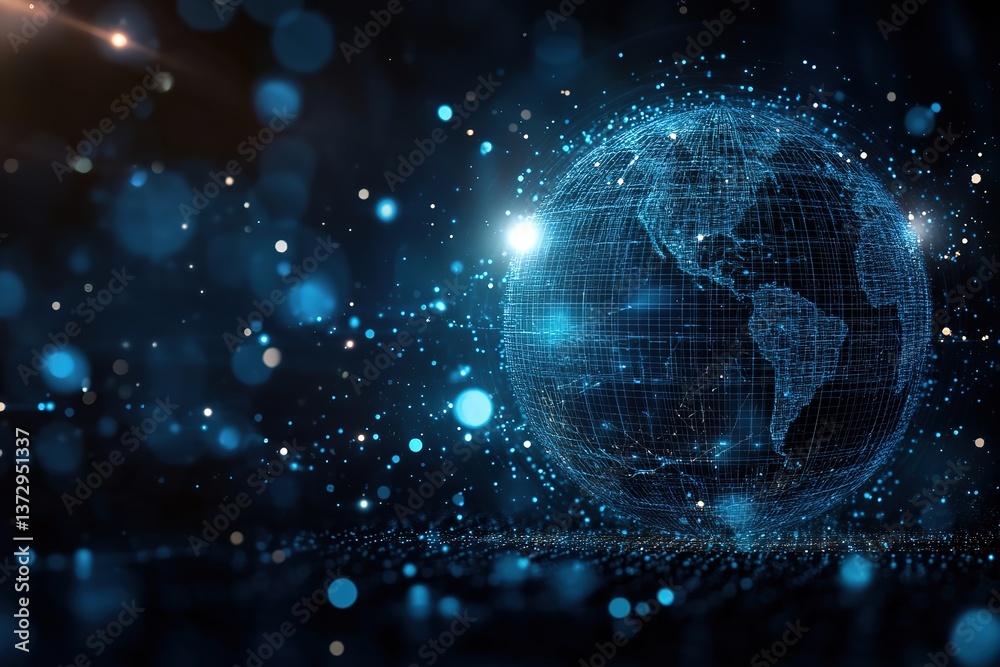 A globe formed by blue lines and dots against a dark background, representing global networking and advanced digital technology. A globe formed by blue lines and dots against a dark background, representing global networking and advanced digital technology.