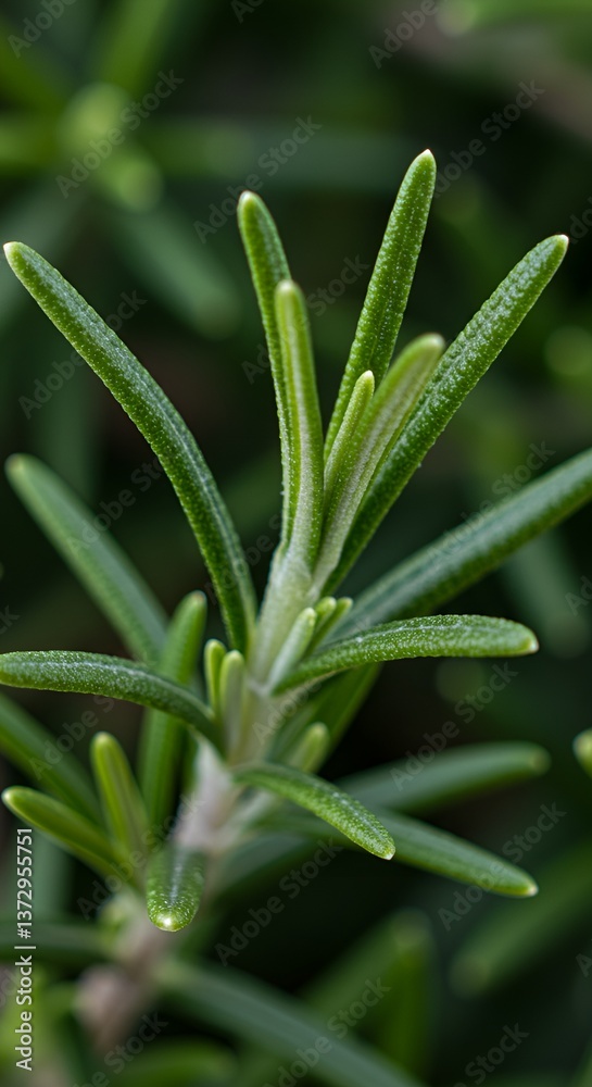Obraz premium Ultra-detailed macro shot of fresh rosemary leaves, showing fine needle-like texture and vibrant green color