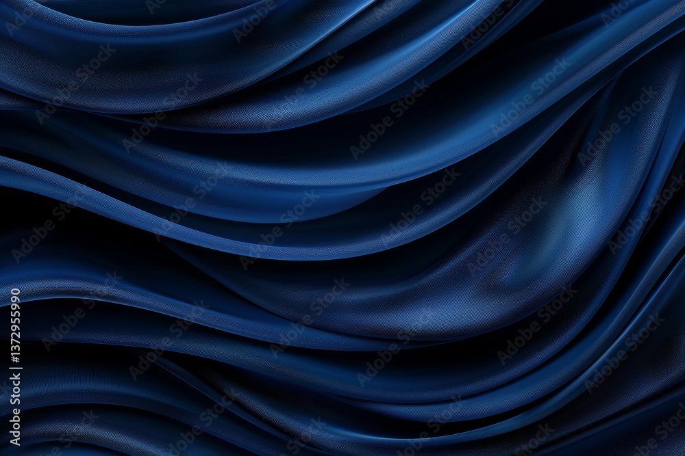 Obraz premium Abstract Navy Blue Background. Luxurious Flowing Satin Fabric in Elegant Waves. 3D Render.
