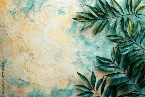 Tropical Leaves Shadow Overlay on Textured Background with Soft Earthy Tones and Patterns