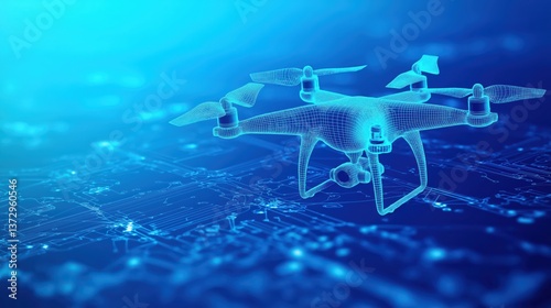 digital drone over a circuit lines, technology background