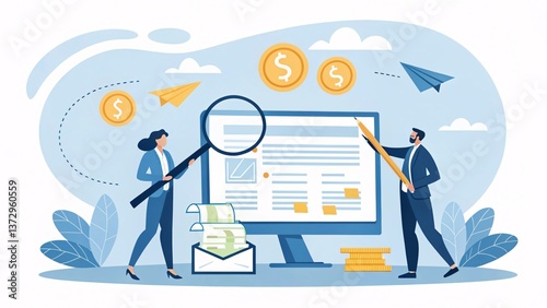 Financial analysis and business growth strategy for success concept art