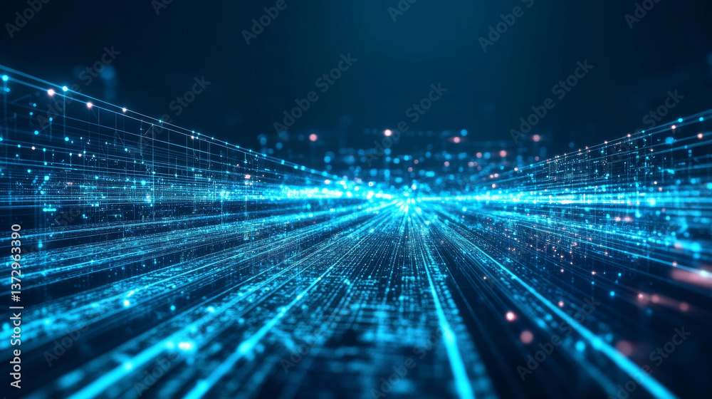 A neon-lit cyber highway background in ultraviolet and blue hues, representing digital speed, futuristic technology, and high-speed networks