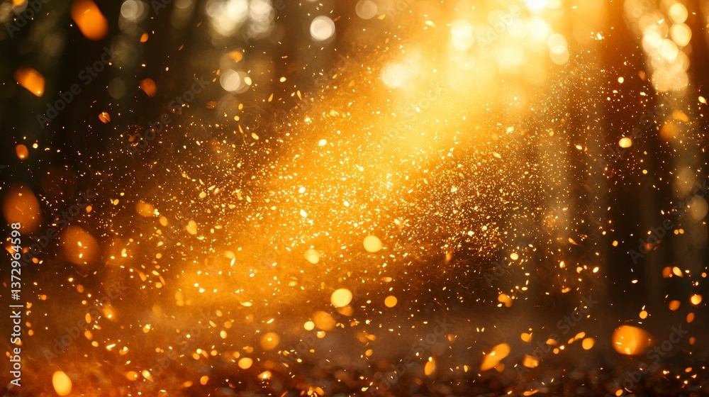 Obraz premium Magical Summer Glow with Yellow to Orange Gradient and Sparkling Dust Particles in Nature