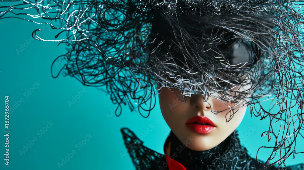 Fototapeta premium An avant-garde fashion collection incorporating metal wire elements, blending futuristic and conceptual design aesthetics