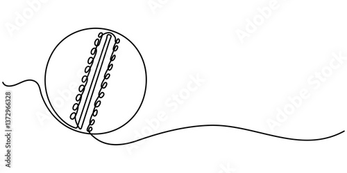 Cricket Ball One Line Drawing: Continuous Hand Drawn Sport Theme Object. professional cricket bat continuous single one line drawing art vector design, Single continuous line drawing cricket ball. 