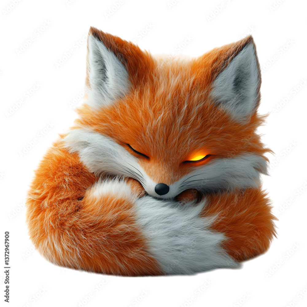 Fototapeta premium Stuffed Fox Head with Glowing Eyes Isolated on Transparent Background