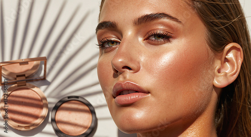 Beautiful woman glowing with makeup against a textured background  