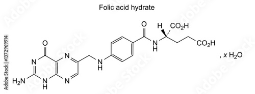 Chemical structure of folic acid hydrate, drug substance