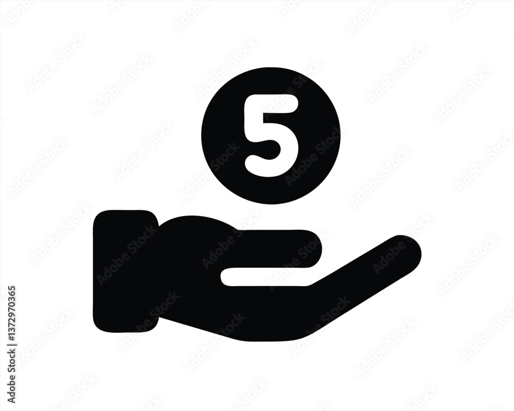 Hand offering a coin with the number five in a vector illustration Hand offering a coin with the number five in a vector illustration