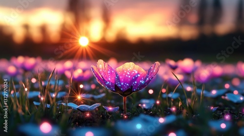 Wallpaper Mural A meadow where the flowers open to reveal miniature galaxies inside Torontodigital.ca