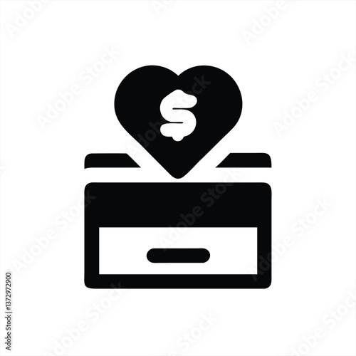 Heart symbol with dollar sign inside donation box vector illustration