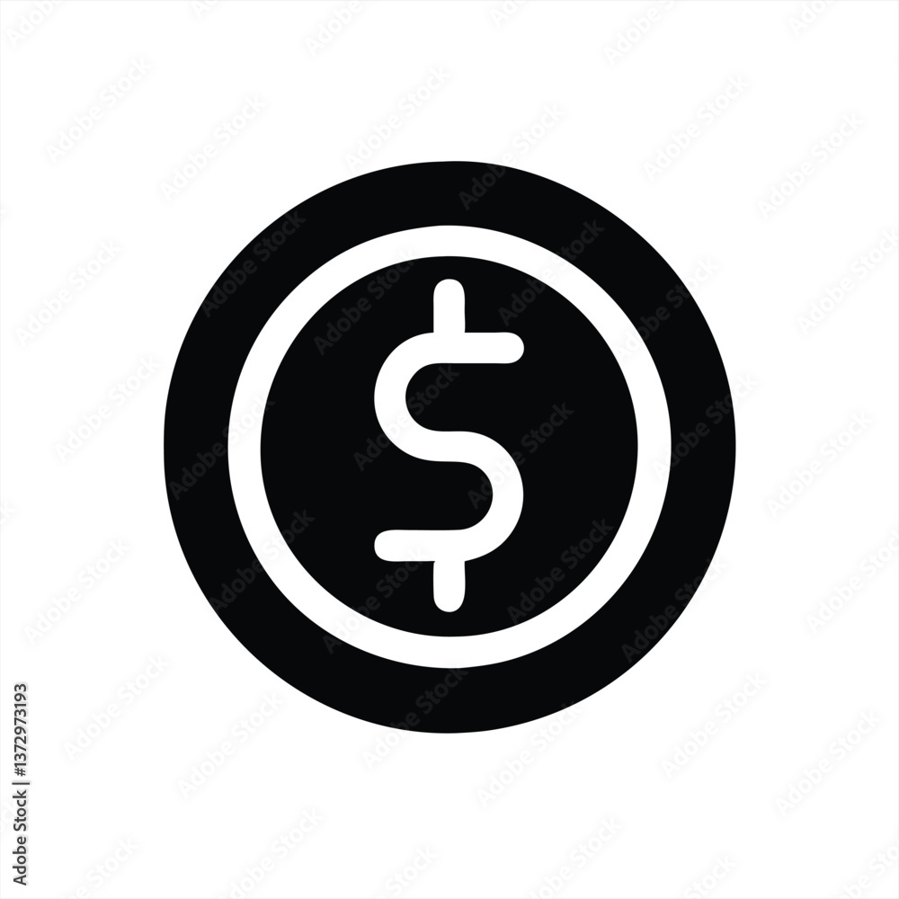 Black and white vector illustration of a dollar coin design Black and white vector illustration of a dollar coin design