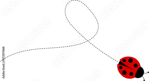 Cute ladybug characters collection. Flying cartoon ladybug with dotted path. Ladybugs flying on dotted route. ladybug icon set. Insects group. Vector illustration isolated on white.