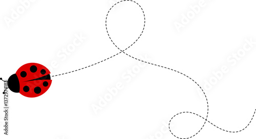 Cute ladybug characters collection. Flying cartoon ladybug with dotted path. Ladybugs flying on dotted route. ladybug icon set. Insects group. Vector illustration isolated on white.