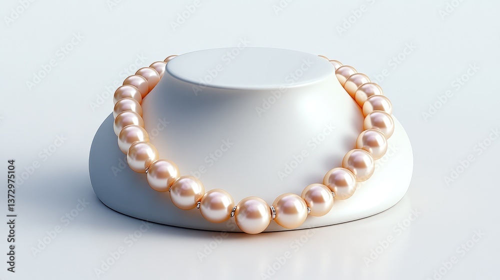 A pearl necklace displayed on a white marble bust with soft shadows A pearl necklace displayed on a white marble bust with soft shadows