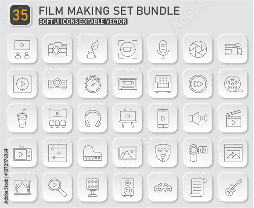 Line Art Film Industry Icon Set: Depicting Film Making Equipment Collection