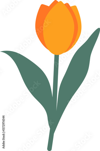Cute illustration of a bright orange tulip captures the beauty of the flower. Perfect for spring themes, nature projects, or any design needing a pop of warm color and fresh energy