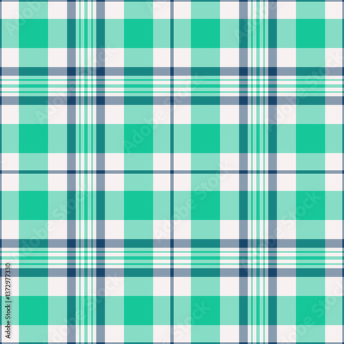 Cut out texture textile fabric, blank background check plaid. Net pattern tartan vector seamless in teal and white colors.