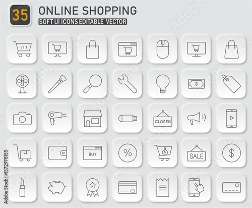 Collection of 35 Minimalist Online Shopping Icons for Modern Web and App Design