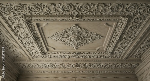 Luxurious textured gypsum ceiling with depth and elaborate ornamental details