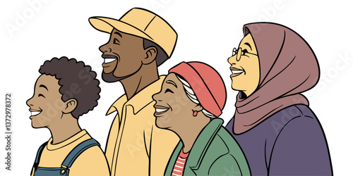 Smiling diverse family members enjoying together  
