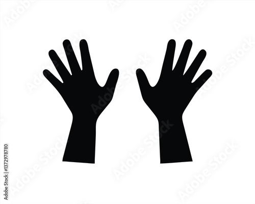 Two raised hands in a simple black vector illustration design