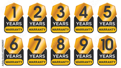 Warranty Badges for 1 to 10 Years - Gold and Black Design - High Quality Warranty Icons for Product Assurance
