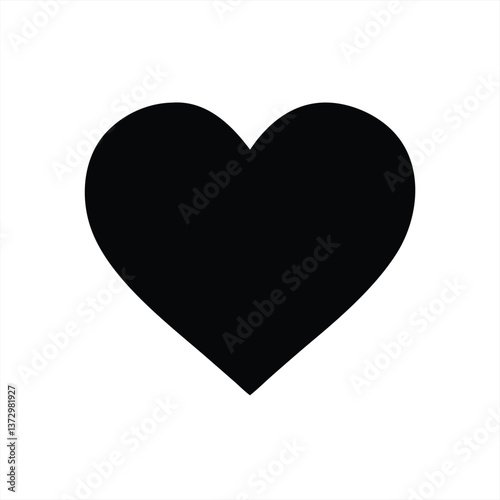 Solid black heart illustration on a white background