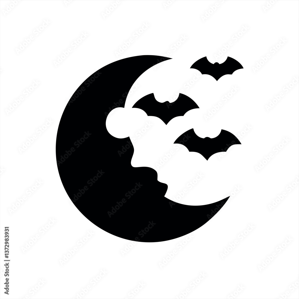 Vector illustration of a moon, clouds, and bats at night Vector illustration of a moon, clouds, and bats at night