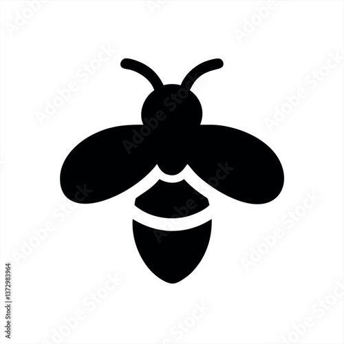 Black vector illustration of a bee on a white background