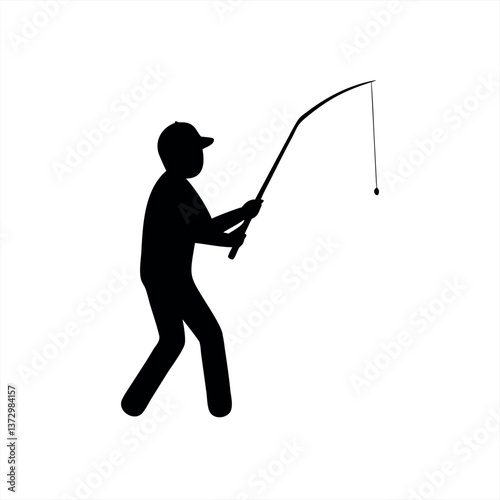 Fisherman casting line in silhouette against a plain background