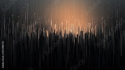 Abstract cityscape of glowing lines and dots against a dark backdrop.