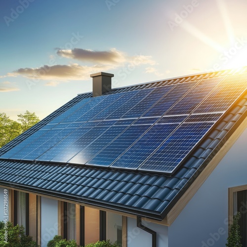 Wallpaper Mural Home with solar panels on the roof under a bright sky Torontodigital.ca