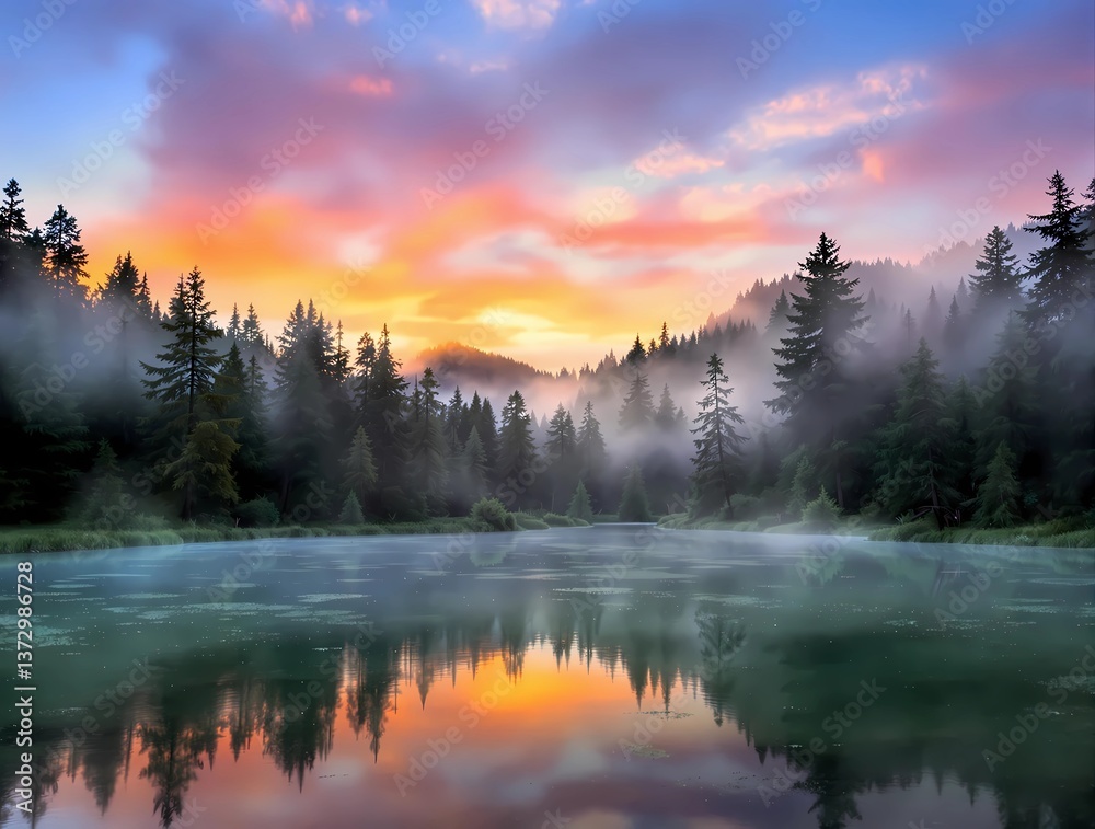 Fototapeta premium Serene Mountain Landscape at Dawn