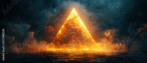 Obraz na płótnie Glowing triangle illuminates dark landscape fire sparks w salonie
