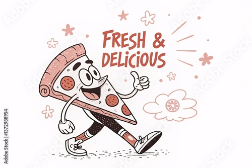 Cartoon pizza slice character vector illustration fresh and delicious