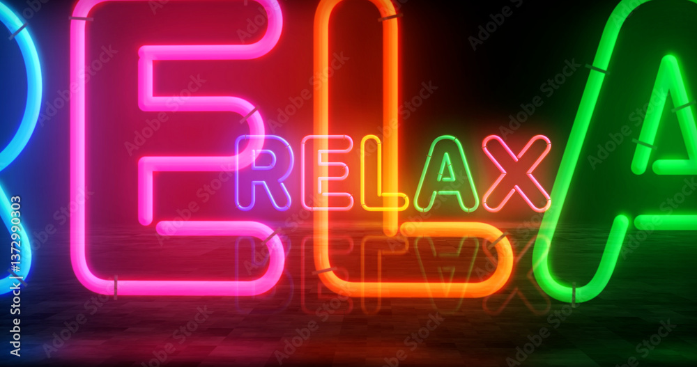 Relax neon light 3d illustration