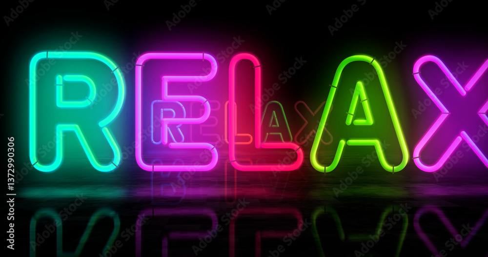 Relax neon light 3d illustration