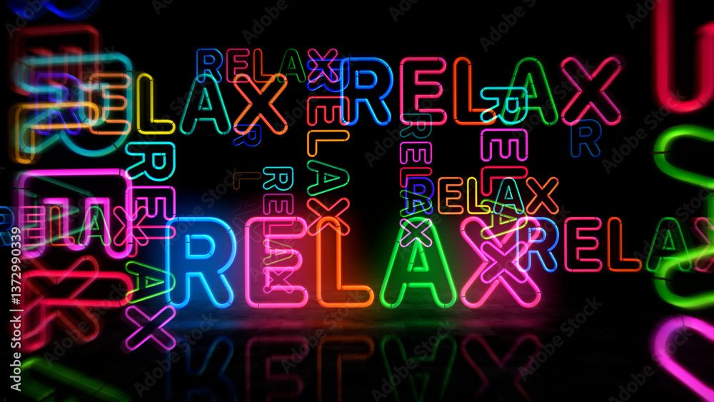 Relax neon light 3d illustration