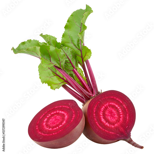 Fresh Beetroot with Leaves and Halves Isolated on Transparent Background