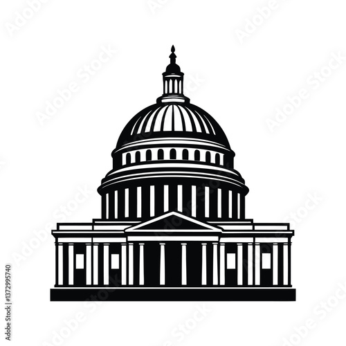 Architectural Majesty: The U.S. Capitol Building in stark black and white, showcasing its iconic dome and classical architecture, symbolizing power, democracy, and national identity.